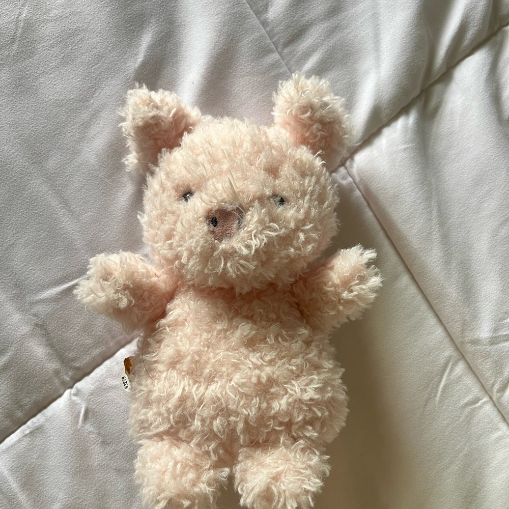 Jellycat Curly Plush Teddy in Light Pink with White Tag